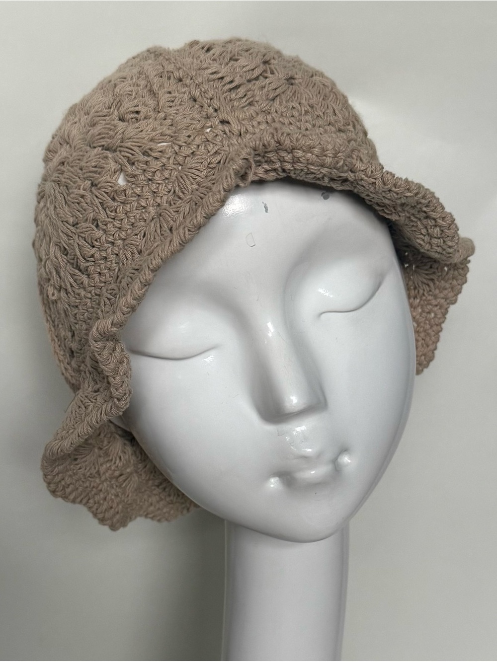 Cream Tan Crochet Bucket Hat